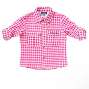 Prodoh Gingham Button-Down Fishing Shirt Sangria Pink 4T